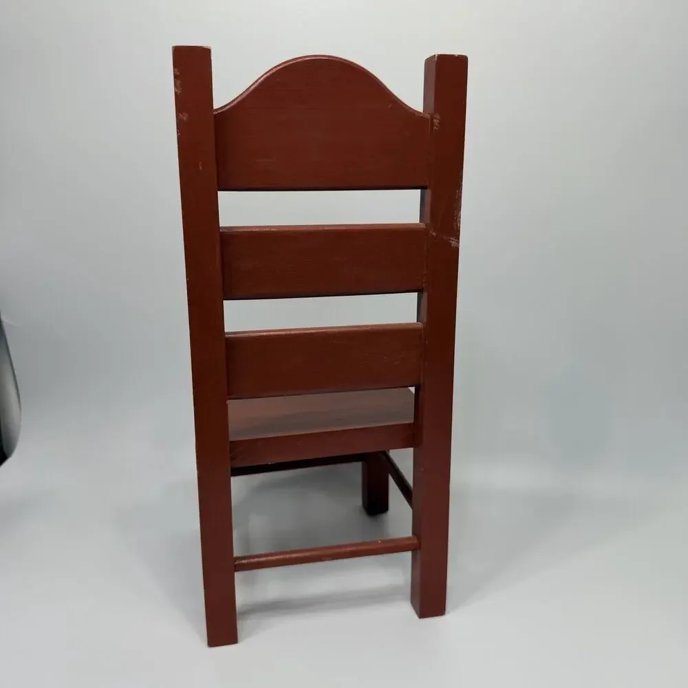 Vtg Cottagecore Miniature Wood Doll Chair Carved Heart Handpainted Red Blue 15